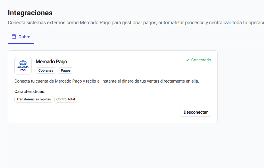 Integración de Mercado Pago en estado Conectado